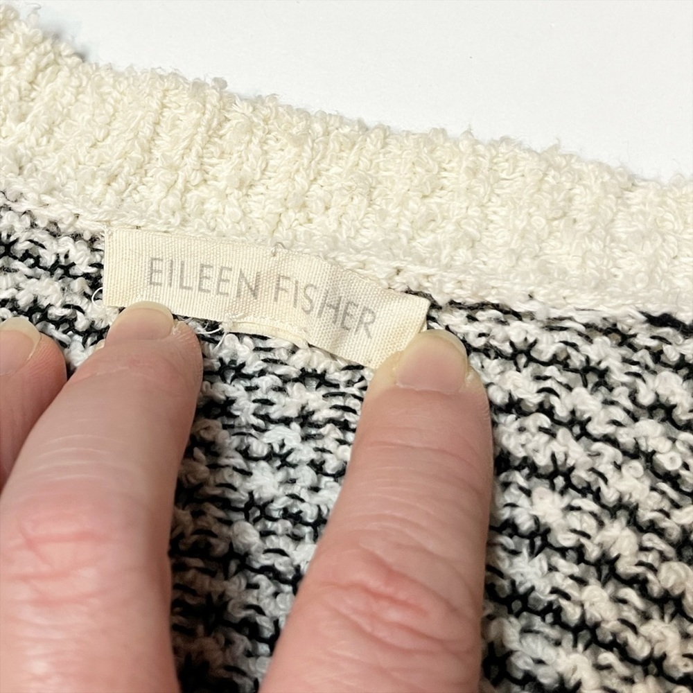 Eileen Fisher 100% Cotton Open Front Cardigan sweater black white waterfall - Picture 7 of 11